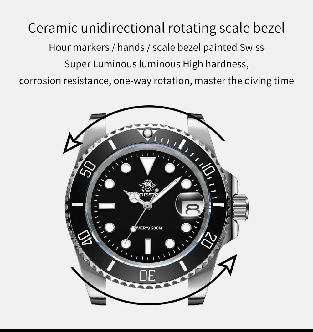 ADDIESDIVE Men's Classic Watch with Ceramic Bezel 200m Water Resistant Casual Quartz Watch BGW9 Blue Luminous Gift Watch MY-H3-2