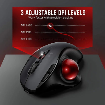 2400DPI Trackball Mouse, 2.4G & Bluetooth Rechargeable Mouse with EVA Case Bag Vertical Ergonomic Mice for Laptop iPad MacBook