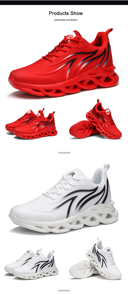 Herr-sneakers med flammönster, Flying Weave-sportskor, bekväma löparskor, utomhusskor för män, sportskor