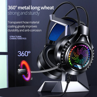 RGB Gaming Headset with Microphone 7.1 Surround Sound Wired Headphones for PC PS5 Laptop, USB Stereo Gaming Headset with HD Audio