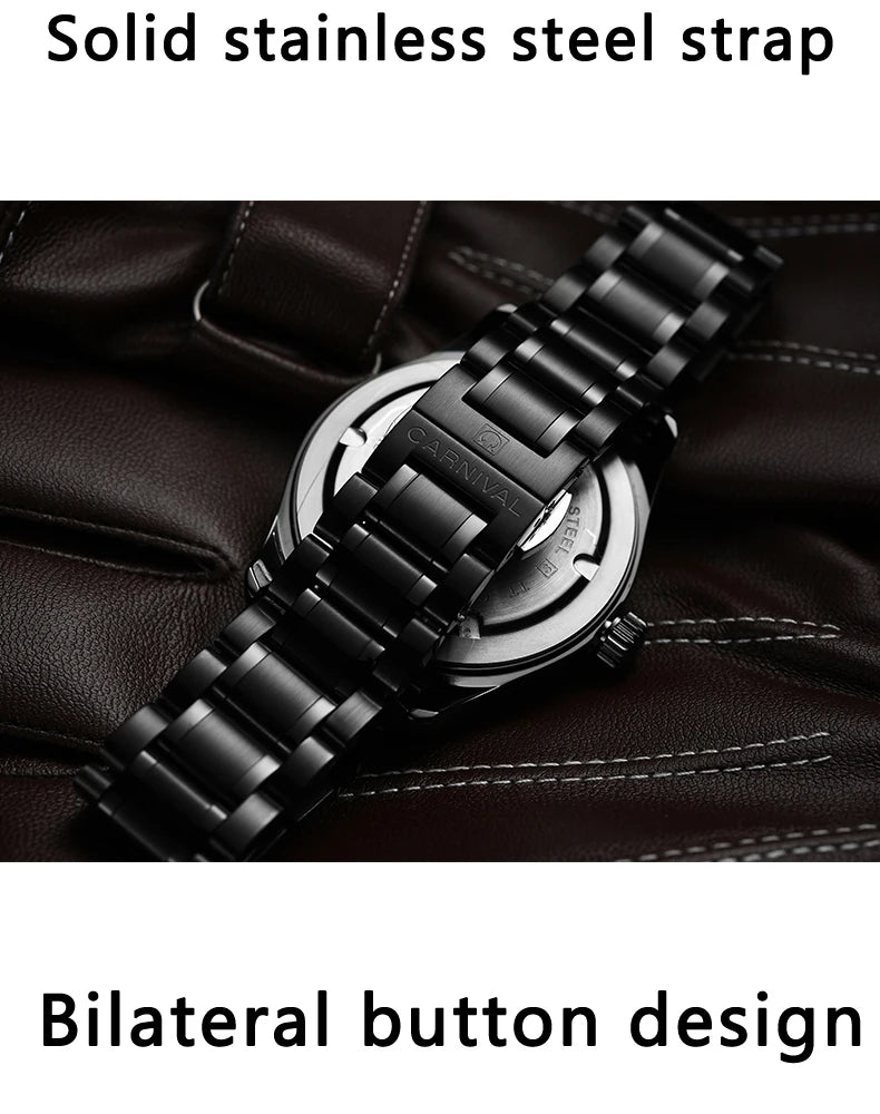 CARNIVAL Luxury Brand Watch Men Quartz Watches Luminous Hands Waterproof Solid Stainess Steel Men's Clock Relogio Masculino 8638
