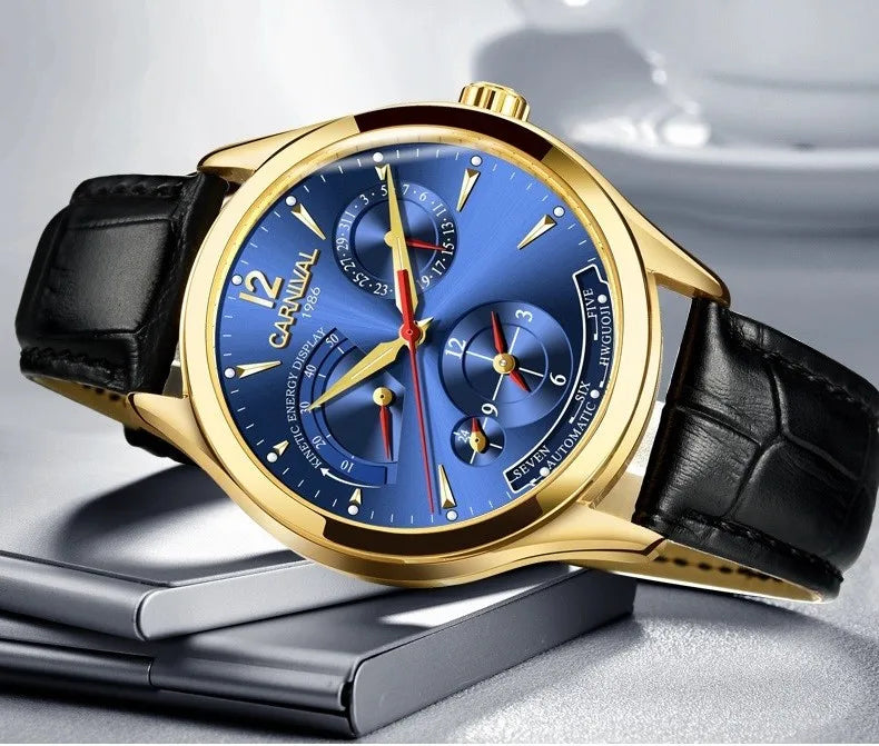 CARNIVAL New Dual Time Zone Watches for Men Automatic Multifunction Men Mechanical Wristwatches Sapphire Calendar Montre Homme