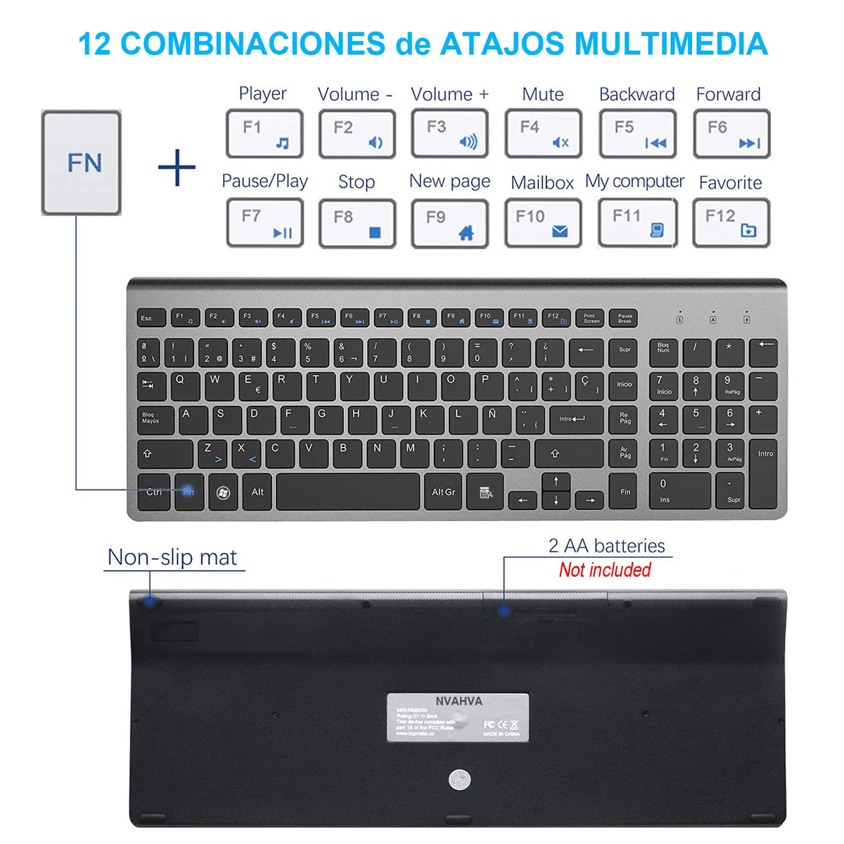 Spanish Layout 2.4G Wireless Keyboard Ultra-thin Multimedia Energy-saving Low Noise for Windows 10 Android TV Box