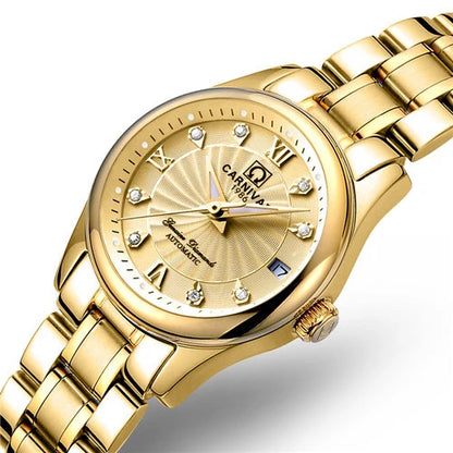 Montre mécanique de luxe pour femme de la marque CARNIVAL – Montre-bracelet automatique, élégante, dotée d'un verre saphir et étanche