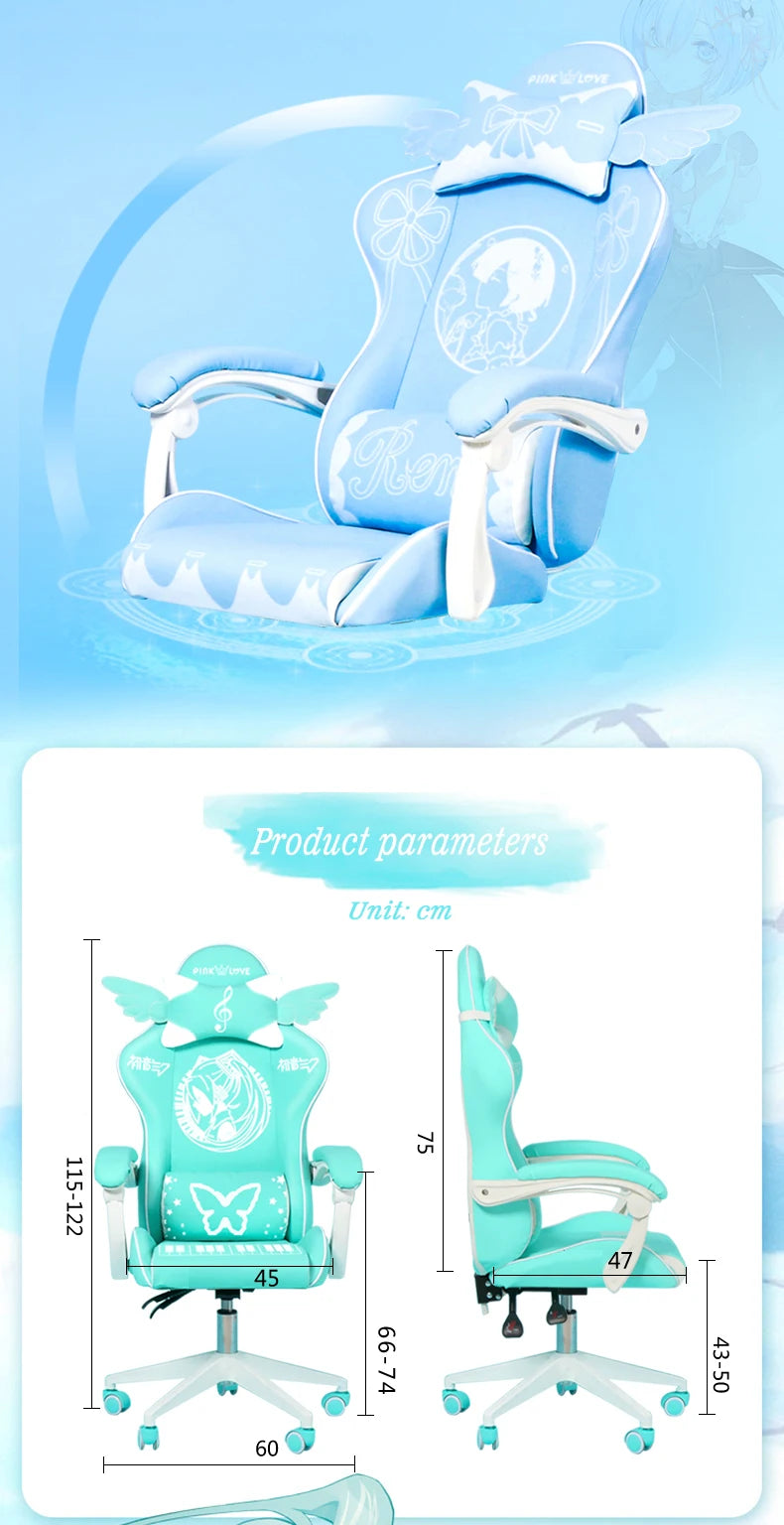 Cute Electronic Music Girl Pink Shilla Gaming Chair Home Office Casual Computer Chair Lifting Rotating Cartoon Chair