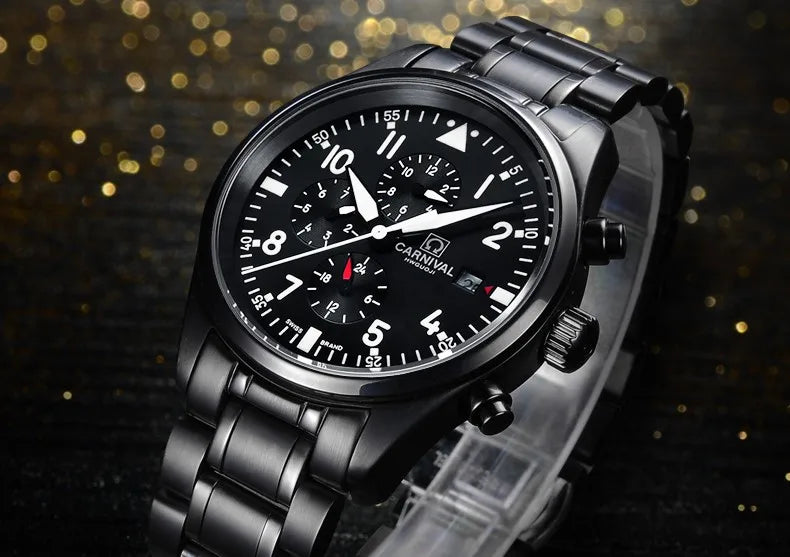 CARNIVAL High Quality Sport Watch 100m Waterproof Swimming Automatic Watch Men 24 Hours Calendar HD Luminous Mechanical Watches