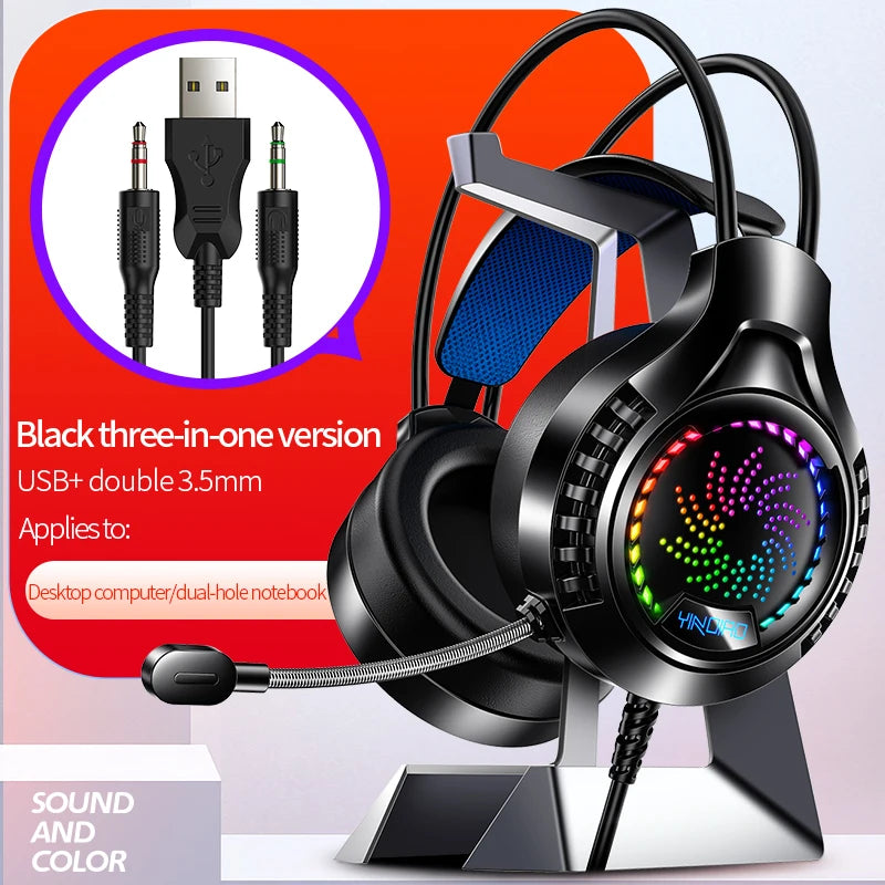 RGB Gaming Headset with Microphone 7.1 Surround Sound Wired Headphones for PC PS5 Laptop, USB Stereo Gaming Headset with HD Audio