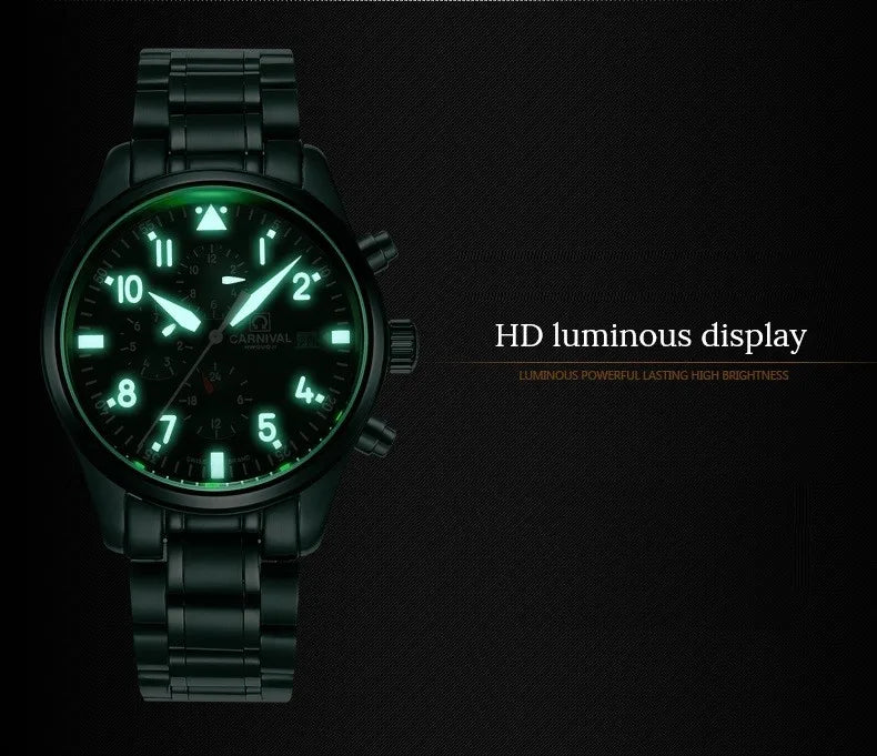 CARNIVAL High Quality Sport Watch 100m Waterproof Swimming Automatic Watch Men 24 Hours Calendar HD Luminous Mechanical Watches