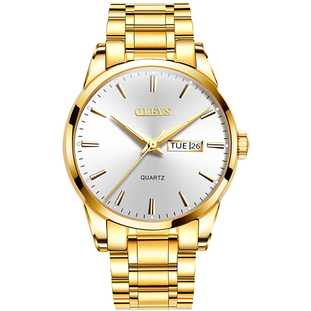 Orologio da uomo OLEVS – Orologio da polso al quarzo in acciaio inossidabile, impermeabile, dorato, elegante e luminoso, accessorio di lusso per uomo