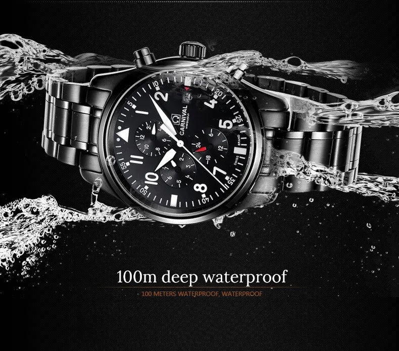 CARNIVAL High Quality Sport Watch 100m Waterproof Swimming Automatic Watch Men 24 Hours Calendar HD Luminous Mechanical Watches