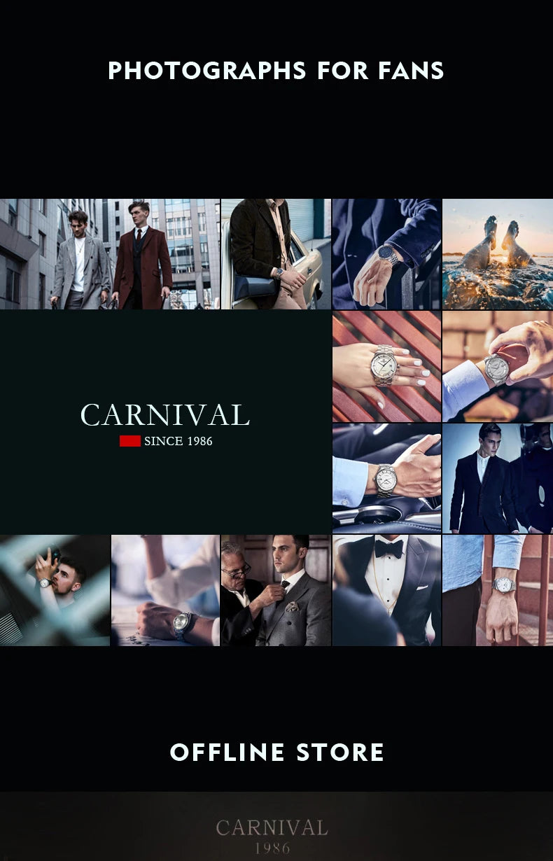 Carnival High-end Series I&W Brand Automatické mechanické hodinky Pánske vodotesné hodinky Oceľ 316L Safír Pánske hodinky na biznis