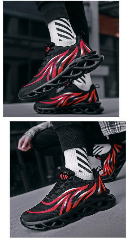 Herr-sneakers med flammönster, Flying Weave-sportskor, bekväma löparskor, utomhusskor för män, sportskor