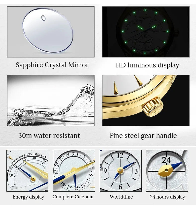 CARNIVAL New Dual Time Zone Watches for Men Automatic Multifunction Men Mechanical Wristwatches Sapphire Calendar Montre Homme