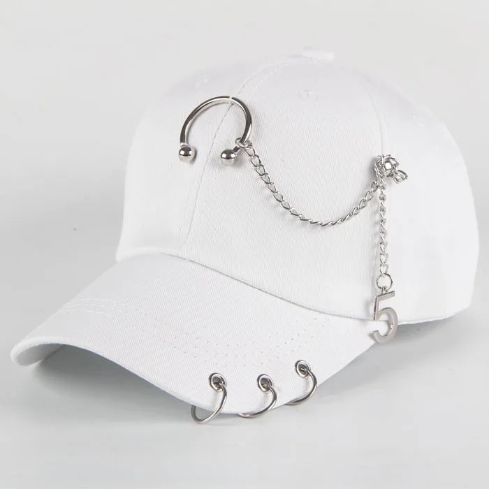 Fashion hip hop cotton baseball cap Creative Piercing Ring Caps Punk Adult Casual Solid Adjustable Unisex hat Snapback hats