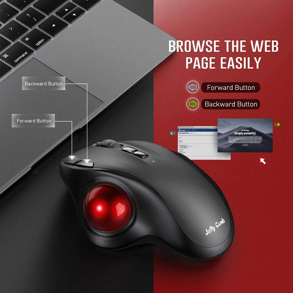 2400DPI Trackball Mouse, 2.4G & Bluetooth Rechargeable Mouse with EVA Case Bag Vertical Ergonomic Mice for Laptop iPad MacBook