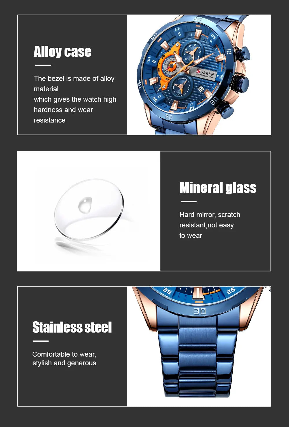 CURREN Men Watch Top Brand Luxury Sports Quartz Mens Watches Full Steel Waterproof Chronograph Wristwatch Men Relogio Masculino