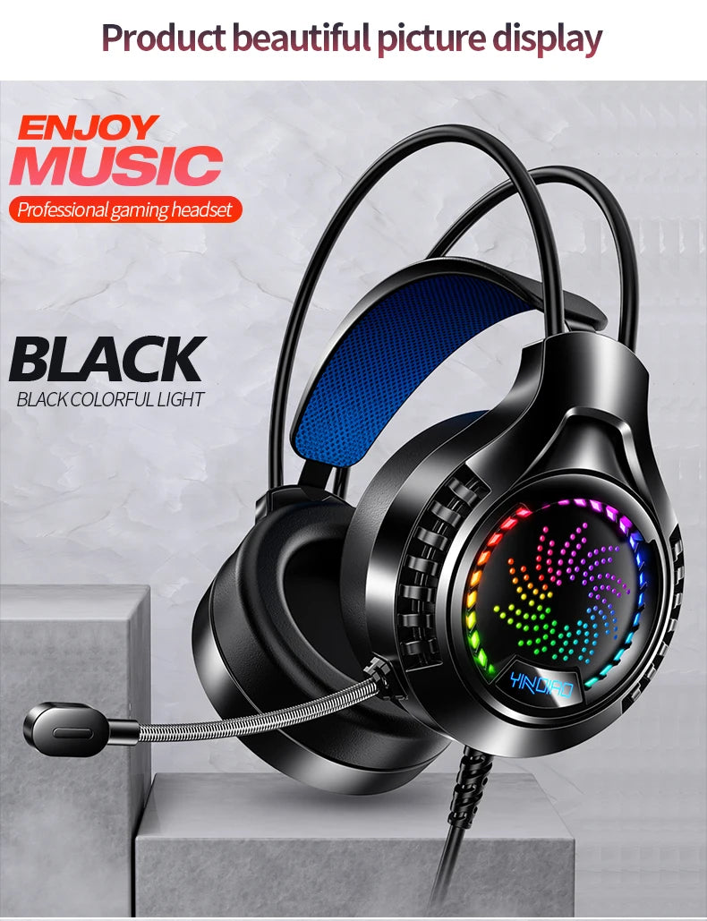 RGB Gaming Headset with Microphone 7.1 Surround Sound Wired Headphones for PC PS5 Laptop, USB Stereo Gaming Headset with HD Audio