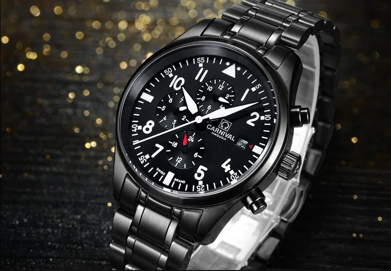 CARNIVAL High Quality Sport Watch 100m Waterproof Swimming Automatic Watch Men 24 Hours Calendar HD Luminous Mechanical Watches