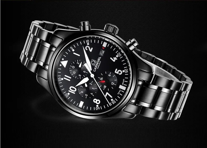 CARNIVAL High Quality Sport Watch 100m Waterproof Swimming Automatic Watch Men 24 Hours Calendar HD Luminous Mechanical Watches