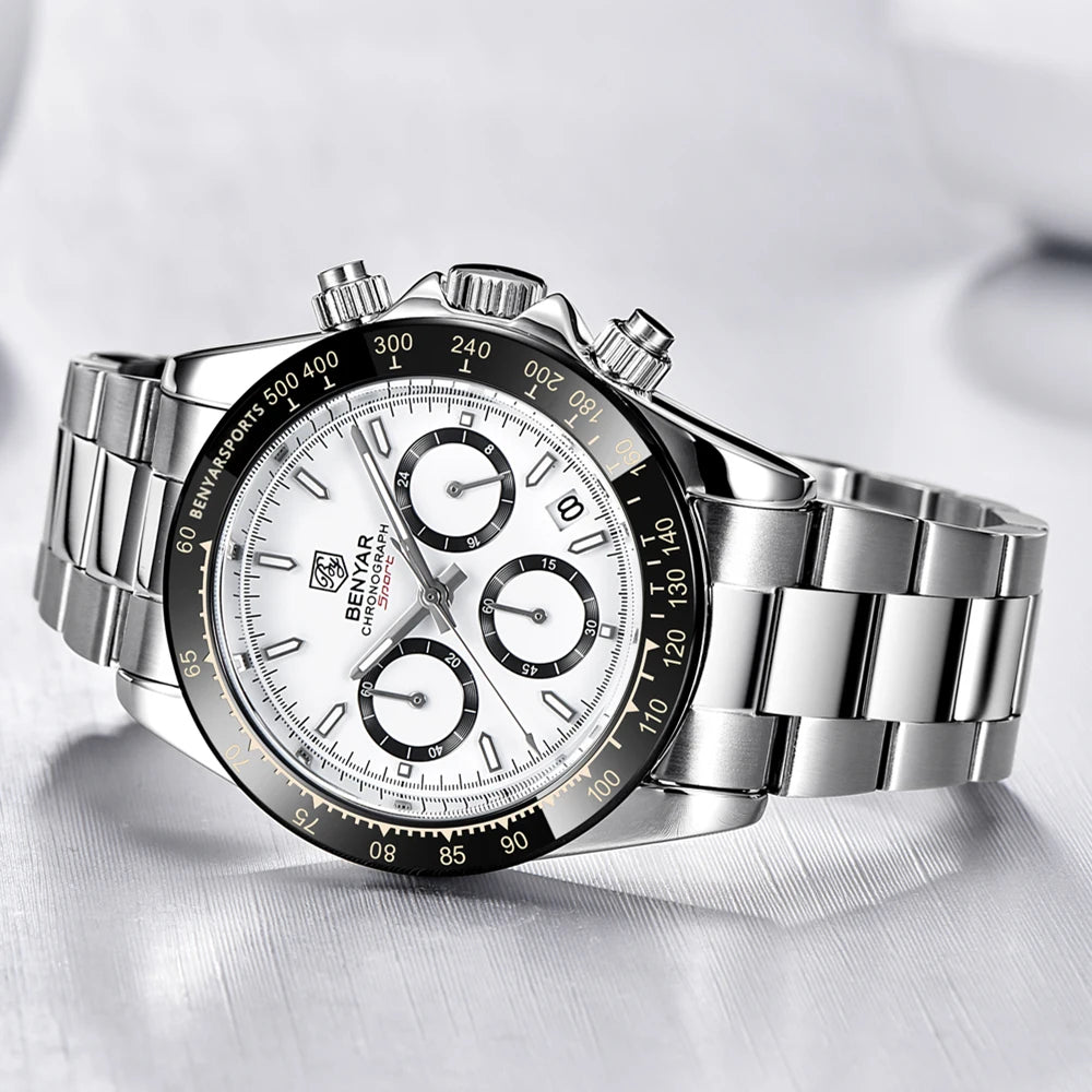 BENYAR herenhorloges – Luxe chronograaf, sportief model, waterdicht, van roestvrij staal, met quartz uurwerk