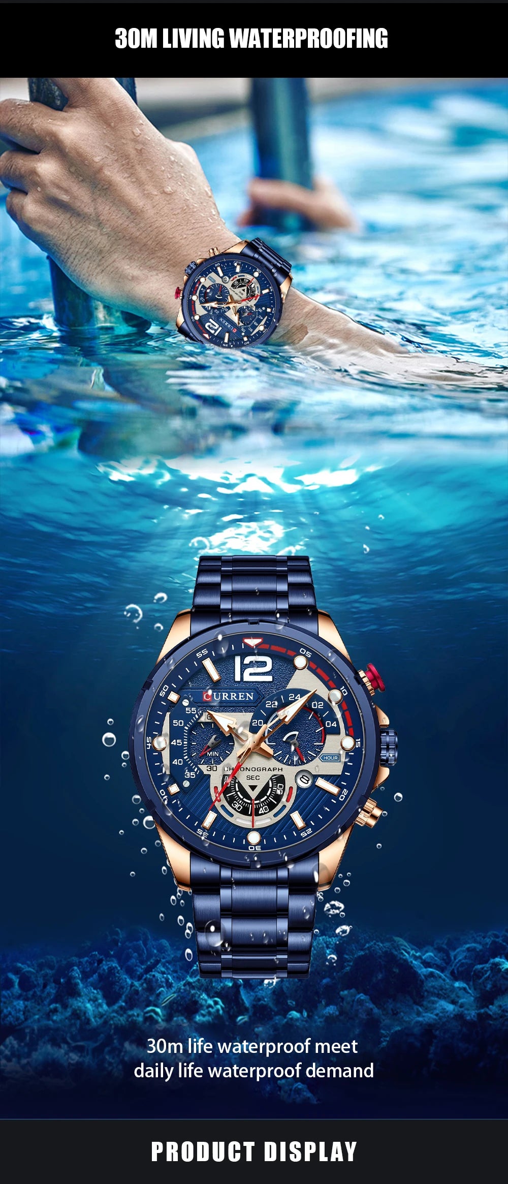 CURREN Men’s Luxury Quartz Chronograph Watch  Sport Design, Waterproof & Date Display