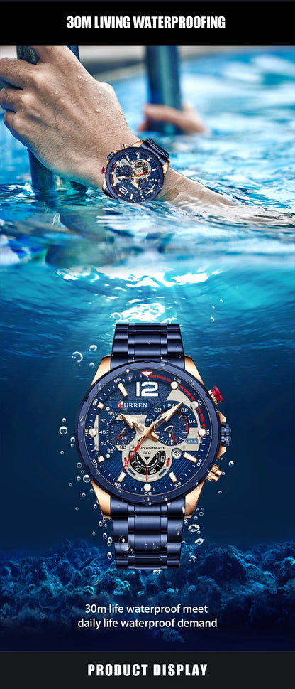 CURREN Men’s Luxury Quartz Chronograph Watch  Sport Design, Waterproof & Date Display