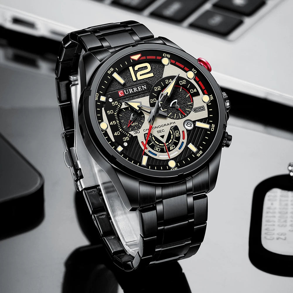 CURREN Men’s Luxury Quartz Chronograph Watch  Sport Design, Waterproof & Date Display