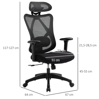 Vinsetto Swivel Office Chair with Armrest 2D Height Adjustable Chair Headrest Lumbar Support 67x64x127cm Black