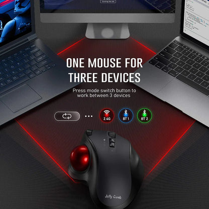2400DPI Trackball Mouse, 2.4G & Bluetooth Rechargeable Mouse with EVA Case Bag Vertical Ergonomic Mice for Laptop iPad MacBook