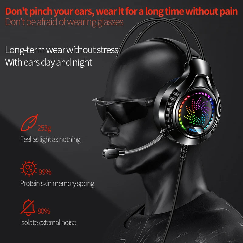 RGB Gaming Headset with Microphone 7.1 Surround Sound Wired Headphones for PC PS5 Laptop, USB Stereo Gaming Headset with HD Audio