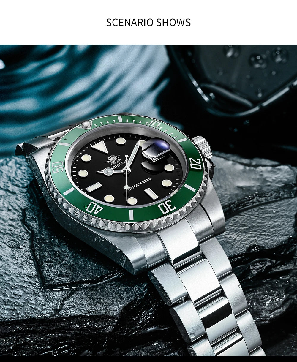 ADDIESDIVE Watch Men's Waffle Strap 200m Waterproof Outdoor Sports Watch C3 Super Luminous Quartz Watch  Relogios Masculino
