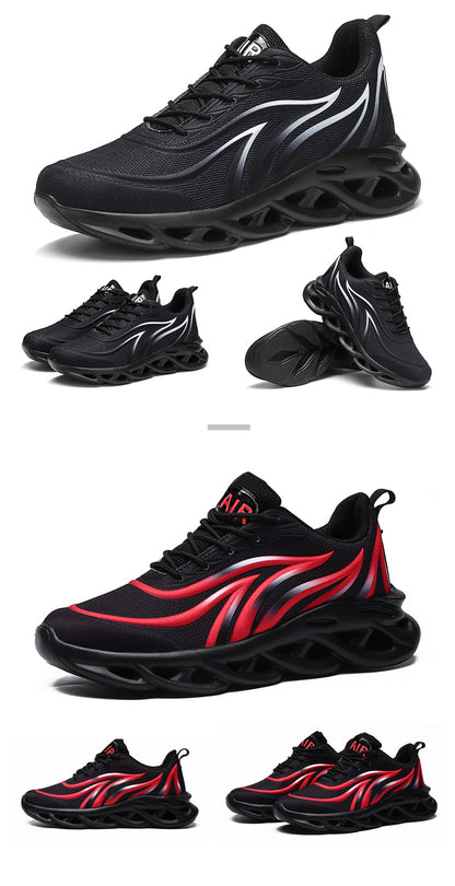 Herr-sneakers med flammönster, Flying Weave-sportskor, bekväma löparskor, utomhusskor för män, sportskor