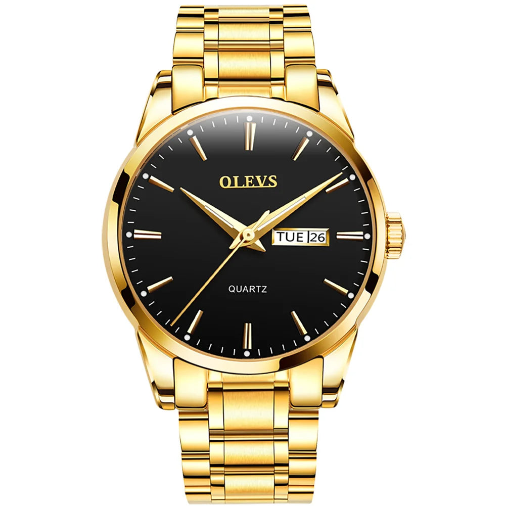Orologio da uomo OLEVS – Orologio da polso al quarzo in acciaio inossidabile, impermeabile, dorato, elegante e luminoso, accessorio di lusso per uomo