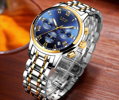 Pánské hodinky LIGE – luxusní chronograf, ležérní sportovní styl, vodotěsné, celokovové, quartzový strojek
