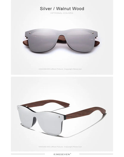 KINGSEVEN 2024 Luxury Walnut Wood Sunglasses Polarized Wooden Brand Designer Rimless Mirrored Square Sun Glasses For Women/Men