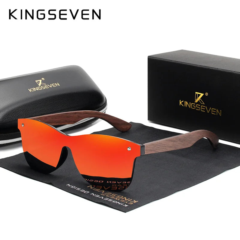 KINGSEVEN 2024 Luxury Walnut Wood Sunglasses Polarized Wooden Brand Designer Rimless Mirrored Square Sun Glasses For Women/Men