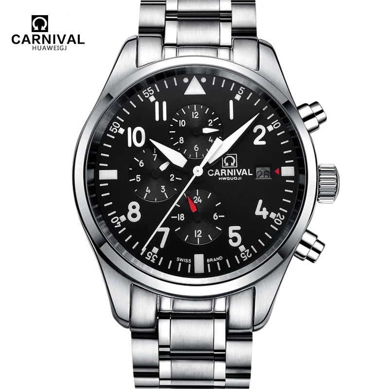 CARNIVAL High Quality Sport Watch 100m Waterproof Swimming Automatic Watch Men 24 Hours Calendar HD Luminous Mechanical Watches