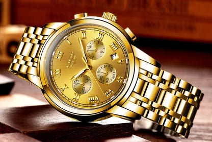 Pánské hodinky LIGE – luxusní chronograf, ležérní sportovní styl, vodotěsné, celokovové, quartzový strojek