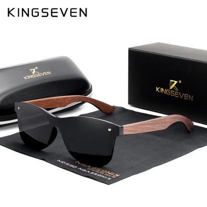 KINGSEVEN 2024 Luxury Walnut Wood Sunglasses Polarized Wooden Brand Designer Rimless Mirrored Square Sun Glasses For Women/Men