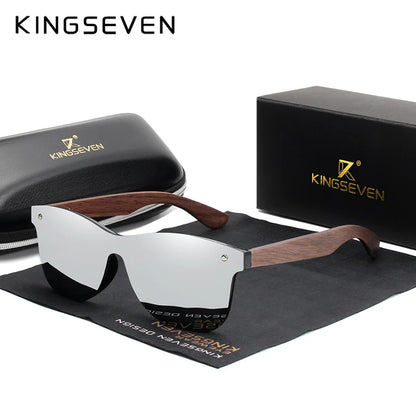 KINGSEVEN 2024 Luxury Walnut Wood Sunglasses Polarized Wooden Brand Designer Rimless Mirrored Square Sun Glasses For Women/Men