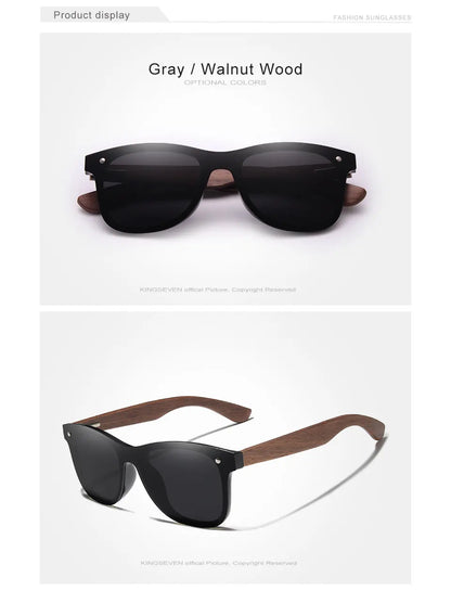 KINGSEVEN 2024 Luxury Walnut Wood Sunglasses Polarized Wooden Brand Designer Rimless Mirrored Square Sun Glasses For Women/Men