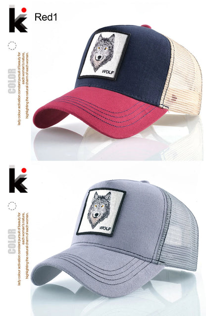K Snapback Trucker Cap Men's Breathable Mesh Baseball Caps For Women Outdoor Casual Baseball Hat With Wolf Embroidery Patch