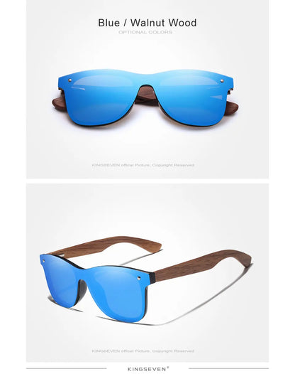 KINGSEVEN 2024 Luxury Walnut Wood Sunglasses Polarized Wooden Brand Designer Rimless Mirrored Square Sun Glasses For Women/Men