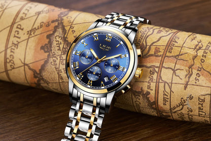 Pánské hodinky LIGE – luxusní chronograf, ležérní sportovní styl, vodotěsné, celokovové, quartzový strojek