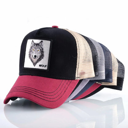 K Snapback Trucker Cap Men's Breathable Mesh Baseball Caps For Women Outdoor Casual Baseball Hat With Wolf Embroidery Patch