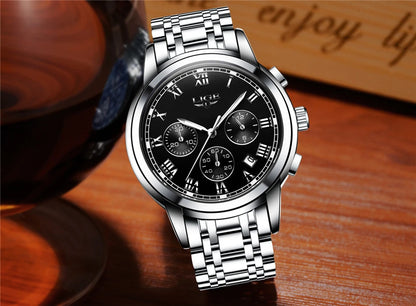 Pánské hodinky LIGE – luxusní chronograf, ležérní sportovní styl, vodotěsné, celokovové, quartzový strojek