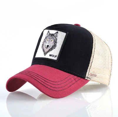 K Snapback Trucker Cap Men's Breathable Mesh Baseball Caps For Women Outdoor Casual Baseball Hat With Wolf Embroidery Patch
