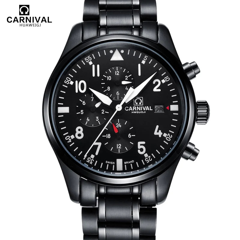 CARNIVAL High Quality Sport Watch 100m Waterproof Swimming Automatic Watch Men 24 Hours Calendar HD Luminous Mechanical Watches