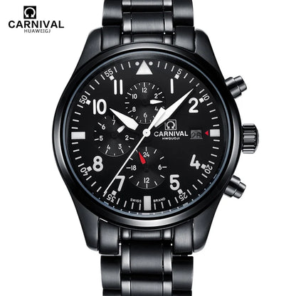 CARNIVAL High Quality Sport Watch 100m Waterproof Swimming Automatic Watch Men 24 Hours Calendar HD Luminous Mechanical Watches