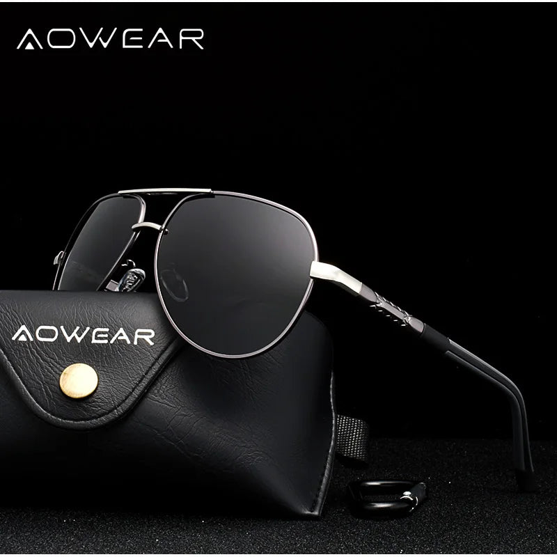 AOWEAR Aviation Polarized Sunglasses Men Aluminum Driving Mirror Sun Glasses Male Brand Designer Retro Eyewear Accessories gafas